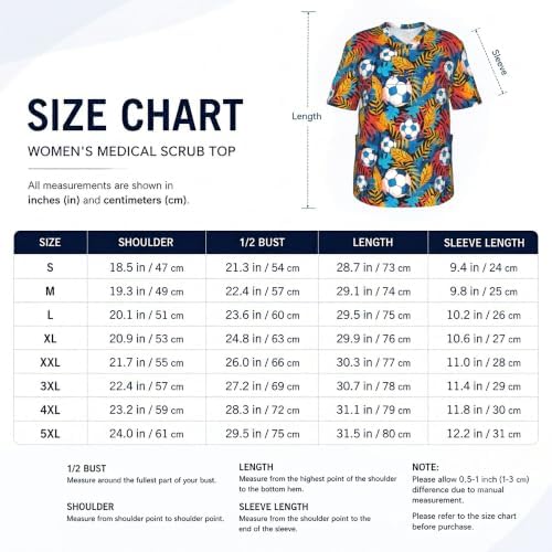 Men's Scrub Top,V-Neck Spill Wrinkle Resistant,3 Pockets-Tropical Palm Leaf Football (3) - Image 5