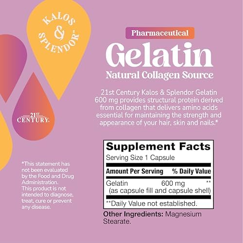 21st Century Gelatin 600mg Capsules for Hair, Skin & Nails, 100 Count - Image 2