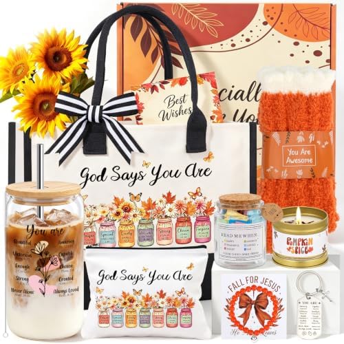 12pcs Fall Gifts Baskets for Women, Inspirational Christian Gift for Her by Soyminer