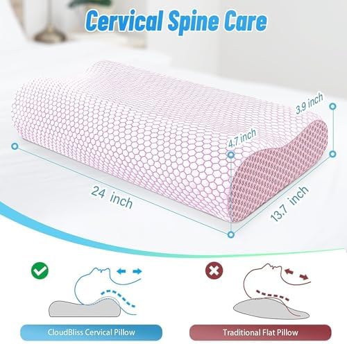 Neck Pillow for Sleeping, Ergonomic Cervical Bed Pillow, Pink Standard Size - Image 3