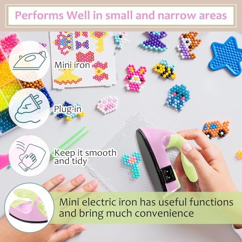 Honoson Mini Craft Iron Mini Heat Press Small Iron 3.93 x 2.36 x 2.76 Portable Tiny Flatiron with Charging Base Accessory for Fuse Bead Patch DIY Heat Transfer Vinyl (Light Yellow, Light Pink) - Image 6
