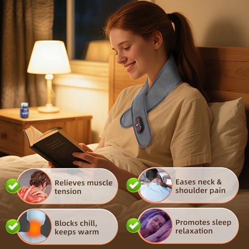 Electric Neck Heating Pad Cordless with Massage, Heated Neck Wrap with 660nm 850nm Red Light, 3 Heat Levels 3 Vibration Modes, Portable Neck Massager for Pain Relief, 3000mAh Rechargeable - Image 5