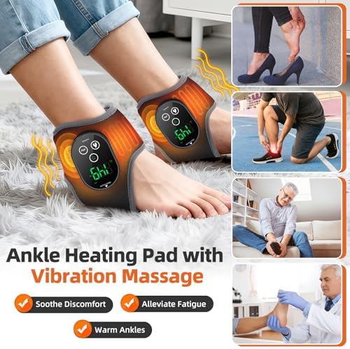 Ankle Massager, Cordless Ankle Heating Pad with Massage, Foot Massager with Heat, 3000mAh Rechargeable, 4 -Level Heats, Foot Heating Pad for Sports/Work/Travel (Black) - Image 2