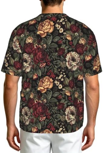 Men's Scrub Top,V-Neck Spill Wrinkle Resistant,3 Pockets-Floral Vintage (14) - Image 2