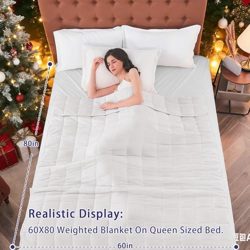 yescool Weighted Blanket for Adults (20 lbs, 60” x 80”, White) Cooling Heavy Blanket for Sleeping Perfect for 190-210 lbs, Queen Size Breathable Blanket with Premium Glass Bead, Machine Washable - Image 2