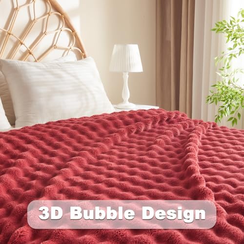 NEWCOSPLAY 3D Bubble Flannel Throw Blanket for Couch Red, 50"×60" - Image 5