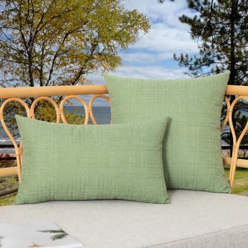 Kevin Textile Outdoor Waterproof 14”x24” Pillow Covers 2 Pack, Sage Green - Image 6