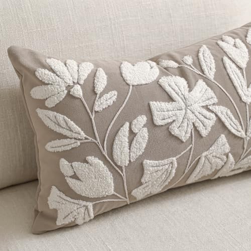 BlissBlush Long Lumbar Pillow Cover 14x36 for Bed, Light Taupe Floral Tufted Velvet Accent Oversize Throw Pillowcase for Bedroom, Cover Only - Image 7
