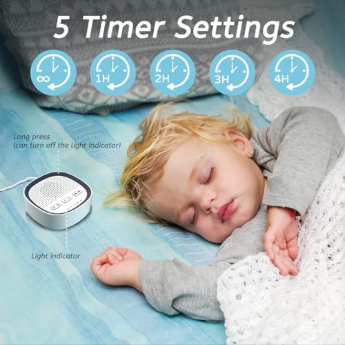 Sleep White Noise Sound Machines with 30 Soothing Sounds 3.5 mm Headphone Jack 5 Timer Settings 32 Precise Volume Memory Function Compact Design Ideal Gift - Image 4