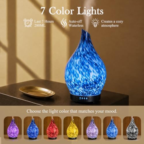 Porseme Essential Oil Diffuser 280ml Handmade Glass Diffuser 7H Runtime - Image 4