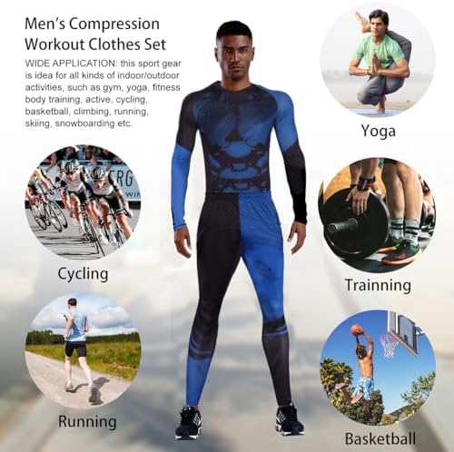 OEBLD Men's Workout Compression Clothes Long Sleeve Compression Shirts and Pants Thermal Base Layer Set - Image 6