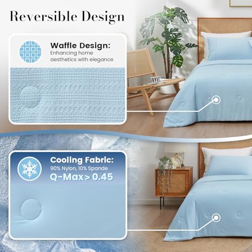 Waffle Cooling Comforter Blanket for Hot Sleepers, King Size, Blue - Image 2