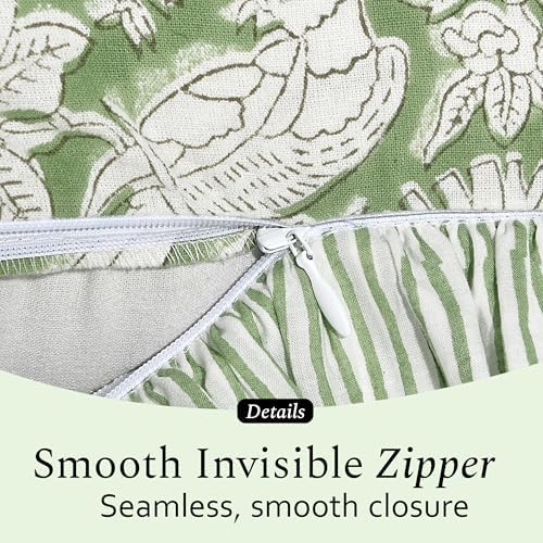 CPC Olive Green Ruffle Throw Pillow Covers for Couch, 24x24 Inch Cotton Stripe Ruffle Couch Pillows for Living Room, Hidden 20 Inch Zipper Boho Pillow Case or Cute Outdoor Pillows - Image 7