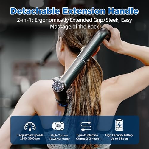 Massage Gun with Heat and Cold, 2 in 1 Portable Mini Muscle Massager with Extended Handle, Handheld Electric Percussion Deep Massager Tissue Massage Gun for for Home Gym - Image 3