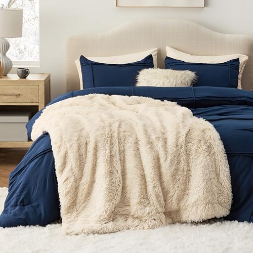 Bedsure Faux Fur Fluffy Fleece Sherpa Blanket Couch Throw Beige 50"x60" - Image 6