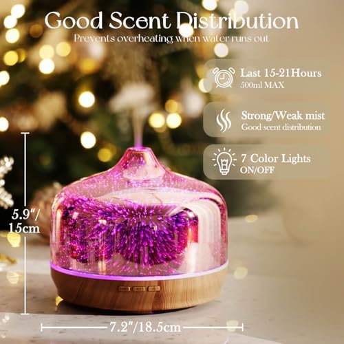 Porseme 500ml Glass Essential Oil Diffuser Aromatherapy Ultrasonic Cool Mist Humidifier 15-21 Running Hours Waterless Auto-Off Air Diffusers for Sleeping Yoga Working Spa(Rose Gold) - Image 3