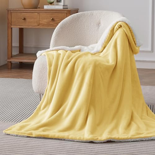 Bedsure GentleSoft Sherpa Fleece Throw Blanket for Couch, Non-Heated, Thick and Warm Throw for Women and Men, Soft Fuzzy Plush Blanket for Fall, Yellow, 50x60 Inches - Image 3