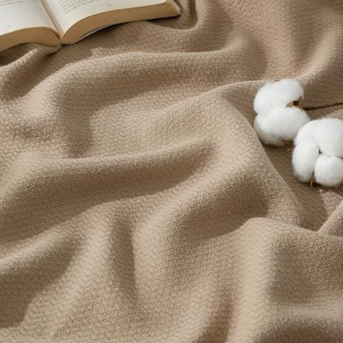 Bedsure 100% Cotton Blanket, Herringbone Weave, Queen Size, Light Brown by Unknown