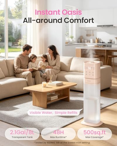Humidifiers for Bedroom 2.1Gal/8L, Smart Humidifier for Large Room, Cool Mist Humidifiers for Home Kids Baby Plants, Top Fill Humidifier with Extension Tube, WIFI APP & Voice Control, Pink - Image 2