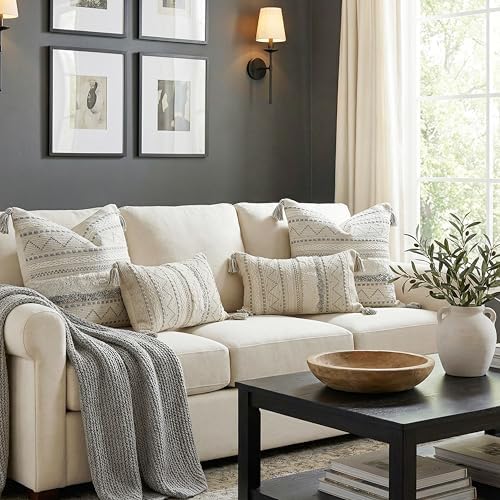BlissBlush Gray Decorative Throw Pillow Covers 20x20 Combo Set of 2 Square Boho Neutral Grey Accent Pillowcase Tassels Farmhouse Cushion for Couch Sofa Bedroom Living Room Home Décor Cover ONLY - Image 6