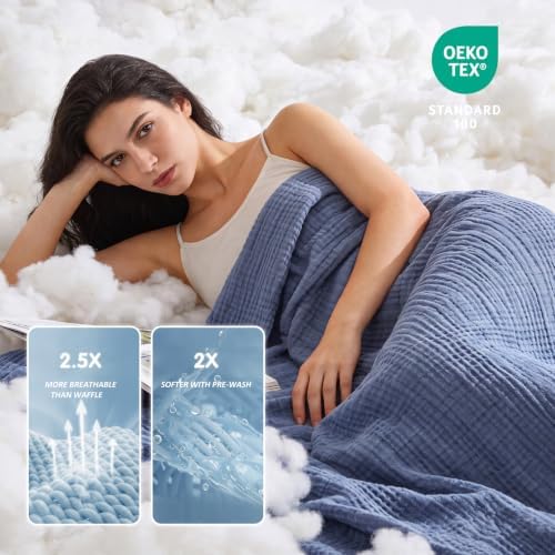 EMME Cotton Muslin Throw Blanket for Couch Breathable Gauze Soft Lightweight Blankets for Adults (Heather Navy, 50"x60") - Image 3