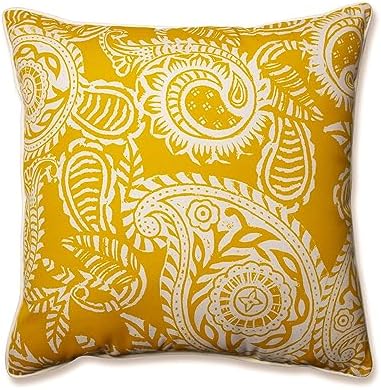 Pillow Perfect Paisley Indoor/Outdoor Accent Throw Pillow, Plush Fill, Weather, and Fade Resistant, Floor - 25" x 25", Yellow/Ivory Addie, by PillowPerfect