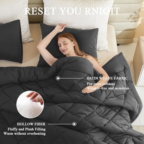 132x120 Alaskan King Comforter, Extra Large King Size Comforter Oversized, All Season Soft Lightweight Quilt Down Alternative Duvet Insert with 8 Corner Tabs(120x132, Black) - Image 2