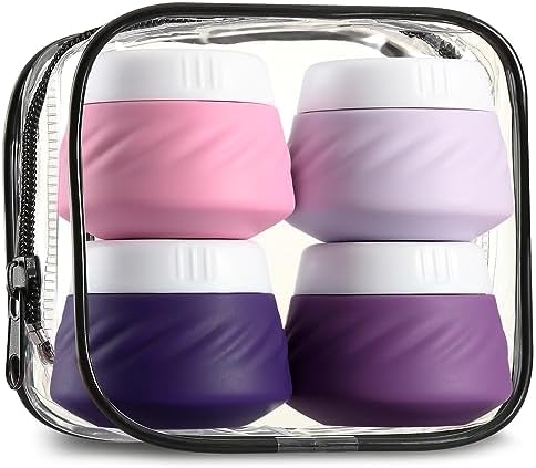 Gemice Travel Containers for Toiletries, Silicone Cream Jars TSA Approved Size with Clear Bag, Leak-proof Accessories Lid Cosmetic Face Body Hand (4 Pack), 30ml by GemiceBeautyTools