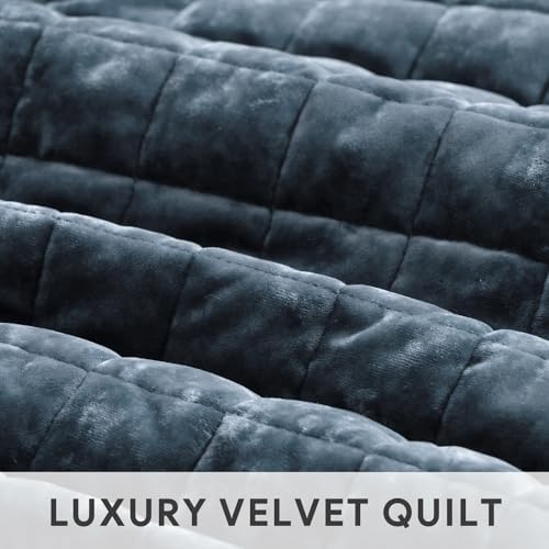 RECYCO Channel Box Stitch Velvet Quilt Set, Twin/Twin XL Size, Stormy Blue - Image 5