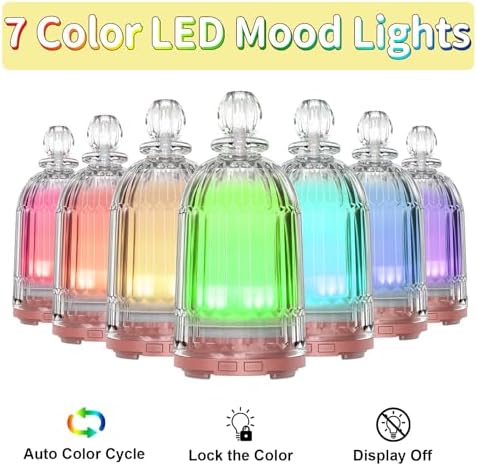 Glass Essential Oil Diffuser, Small Cool Mist Humidifier Glass Cover & Plastic Reservoir with 7 Color LED Lights, Auto Shut-Off for Home, Office, Spa 120ml(Copper Bottom) - Image 3