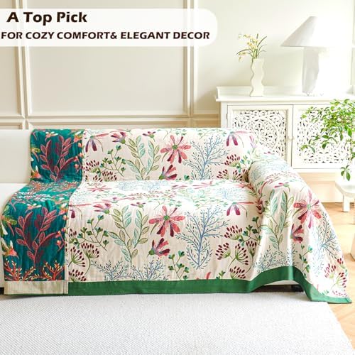 VANJOROY Boho Throw Blanket, 100% Organic Cotton Breathable Ultra Soft 91" x 108" King Bed Quilt Throw - All Season Floral Rustic Farmhouse Decor Luxury Blanket for Sofa Couch Chair and Gift - Image 4