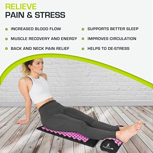 ProsourceFit Acupressure Mat and Pillow Set for Back/Neck Pain Relief and Muscle Relaxation, Large - Black/Pink - Image 4