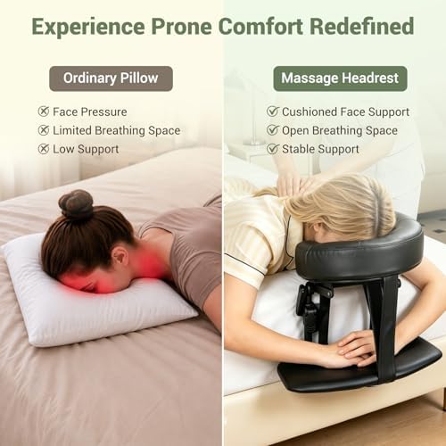 Massage Headrest for Bed, Sturdy Bed Massage Head Holder for Thick Mattresses, Adjustable Face Down Pillow for Post-Eye-Surgery Comfort & Home Spa, PU Leather Memory Foam Face Cradle (with Armrest) - Image 5