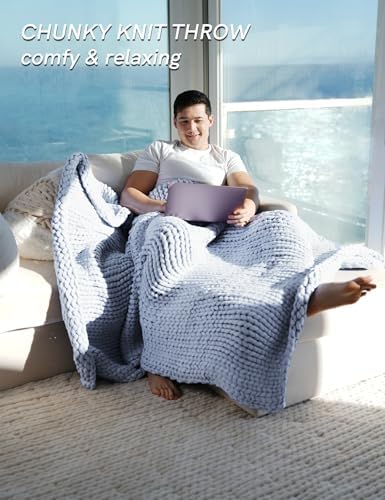 YnM Chunky Throw Blanket, Medium-Weight, Hand Knitted, Skin Friendly, Ventilated and Breathable, Machine Washable, Home Décor Piece for Couch, Sofa and Bed (Atlantis Blue, 50x70 Inch) - Image 3