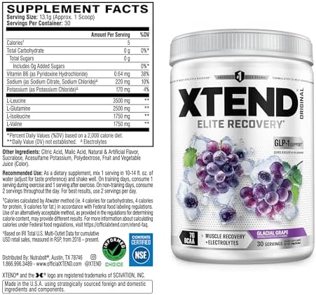 Xtend Original BCAA Powder with Zero Sugar, Glacial Grape, 30 Servings - Image 2