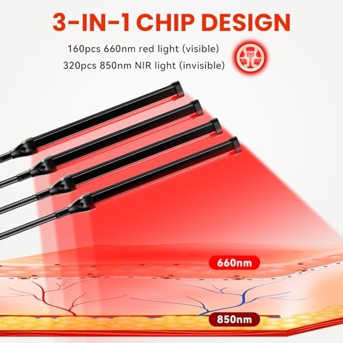 Viconor Red Light Therapy Lamp,4 Head Infrared Light Therapy for Body Device with Adjustable Stand-660nm Red Light＆850nm Near Infrared Light Therapy Device for Face,Body,Pain,Skin at Home - Image 3