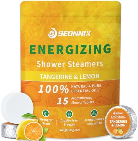 Shower Steamers Aromatherapy 15 Pack, Tangerin & Lemon Shower Bombs with Natural Essential Oils, Relaxation & Birthday Gifts for Women and Men, Stress Relief & Self Care Gifts, Shower Tablets by CreateExtraordinaryEnjoyment
