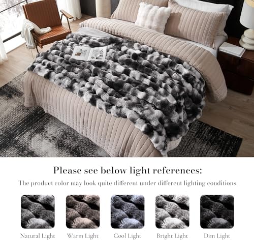 Amélie Home Faux Fur Throw Blanket, Ultra Soft Fuzzy Plush Bubble Blanket for Couch, Bed & Living Room, 60"x80", Tie-dye Black - Image 6