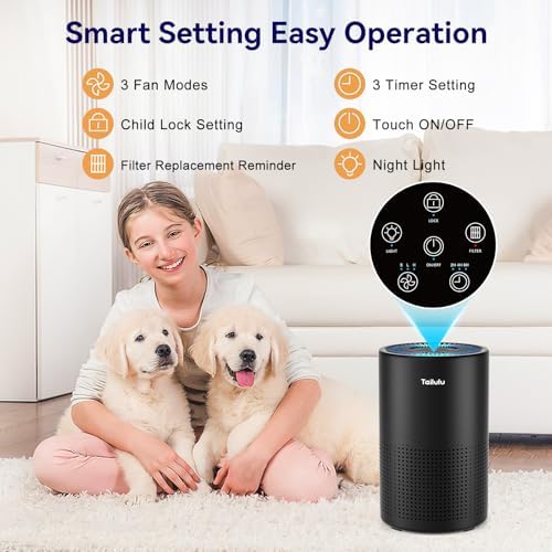 Air Purifiers for Bedroom Home, Tailulu H14 True HEPA Air Purifier Filter, Quiet Air Cleaner With 12dB Sleep Mode Night Light Speed Control Timer, Portable Small Air Purifier For Allergies Pets, AP052 - Image 5