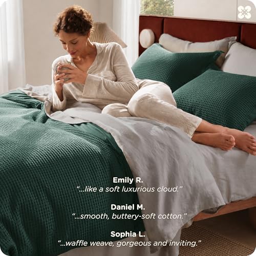 Bedsure PureWoven 3 Pieces 100% Cotton Waffle Weave Duvet Cover Set, King - Image 6