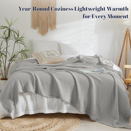 PHF 100% Cotton Muslin Blanket King Size 108"x90", 4-Layer Lightweight Gauze Throw, Breathable Cloud-Soft Minimalist Blanket for Bed, Couch, Camping & Baby, Light Grey, Ideal Gift - Image 5
