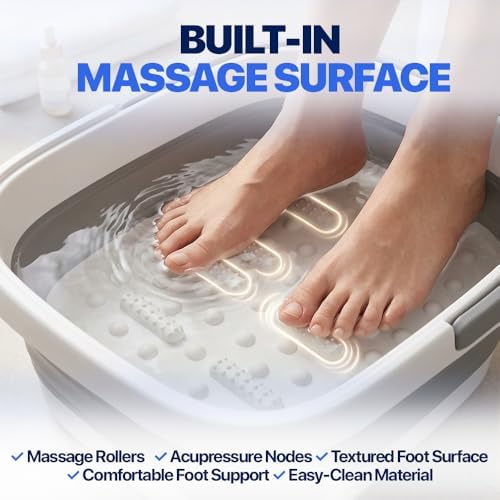 AllSett Health Collapsible Foot Bath – Advance Feet Soaking Tub with Portable Design and Handle – Foldable Pedicure Foot Spa Basin – Compact and Lightweight Soak Tub with Acupressure Points, White - Image 4