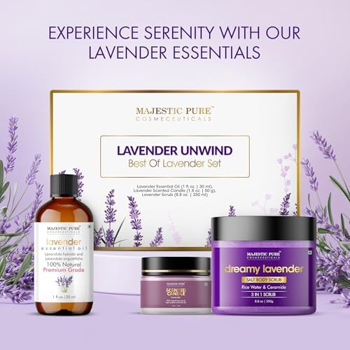 Majestic Pure Lavender Essential Oil & Body Scrub Set - Pack of 3 - Image 5