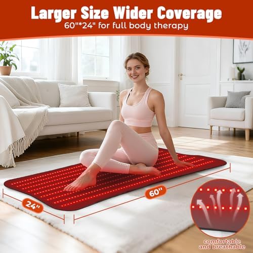 Red Light Therapy Mat for Body, 2 in 1 (660nm & 850nm) Red Light Therapy Blanket, Adjustable Timer & Intensity, 60"x24" - Image 4