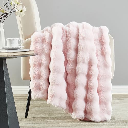 DREAMNINE Soft Faux Bubble Rabbit Fur Blanket Twin Size, Thick Cozy Decorative Warm Fuzzy Fur Blanket for Bed Couch Sofa Chair Bedroom Living Room Dorm Gift, 60 * 70 Inches, Pink - Image 6