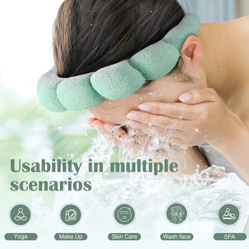 Ztomine Spa Headbands, Set of 2, Terry Cloth Headband Face Wash Headband Combo Pack - Puffy Makeup Headbands for Face Washing, Mask (beige + turquoise) - Image 2