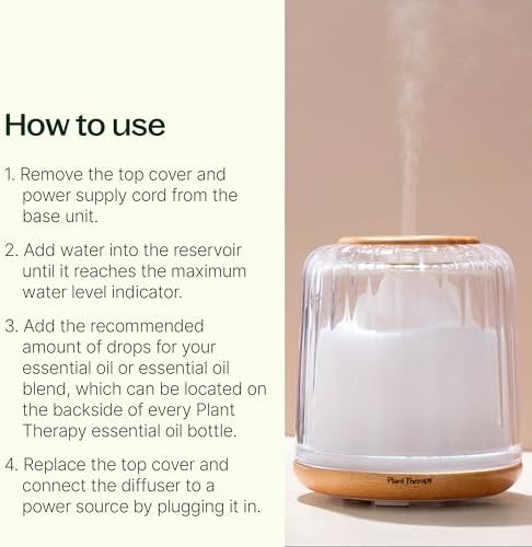 Plant Therapy Serenity Glass Diffuser, Elegant Glass Cover, Intermittent & Continuous Mist, Multiple Light Settings, Essential Oil Diffuser, 250 Square Feet Coverage - Image 2