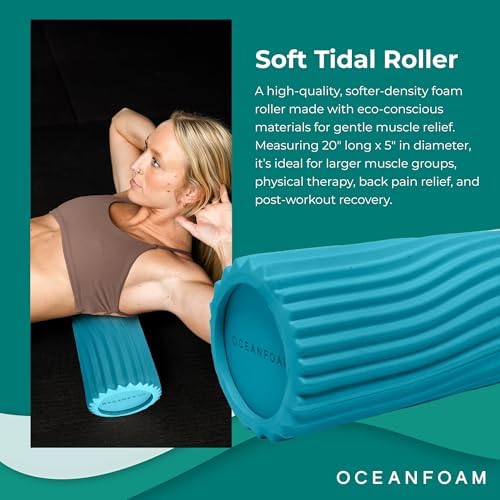 Oceanfoam Soft Tidal Roller (Miami Blue) - Low Density Foam Roller for Physical Therapy, Back Pain, Exercise & Stretching - Wave Textured - Yoga, Athletics, & Wellness - Full Size, 20" x 5" - Image 3
