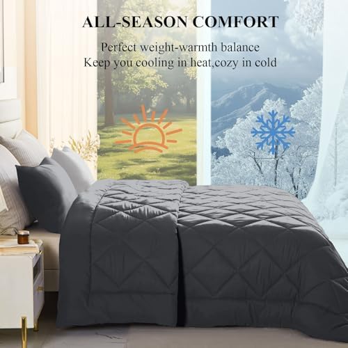 MIOTO 128x120 Oversized King Comforter All Season Extra Large King Size Microfiber Comforter Quilted Down Alternative Duvet Insert with 8 Corner Tabs, Dark Grey&Light Grey - Image 3