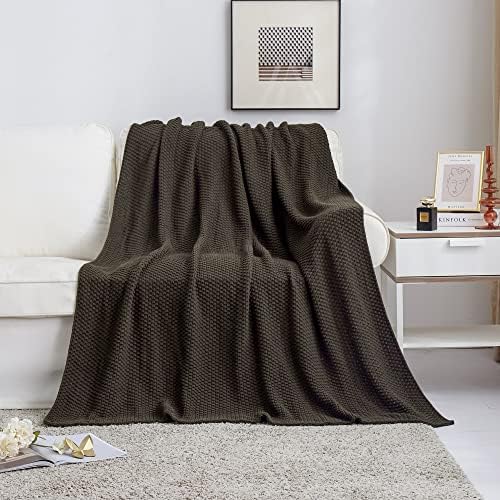 Longhui bedding 100% Cotton Knitted Throw Blanket – Dark Brown, Soft & Cozy, Machine Washable, 60"x80" – Perfect for Living Room, Couch, Sofa, Bed or Travel - Image 5